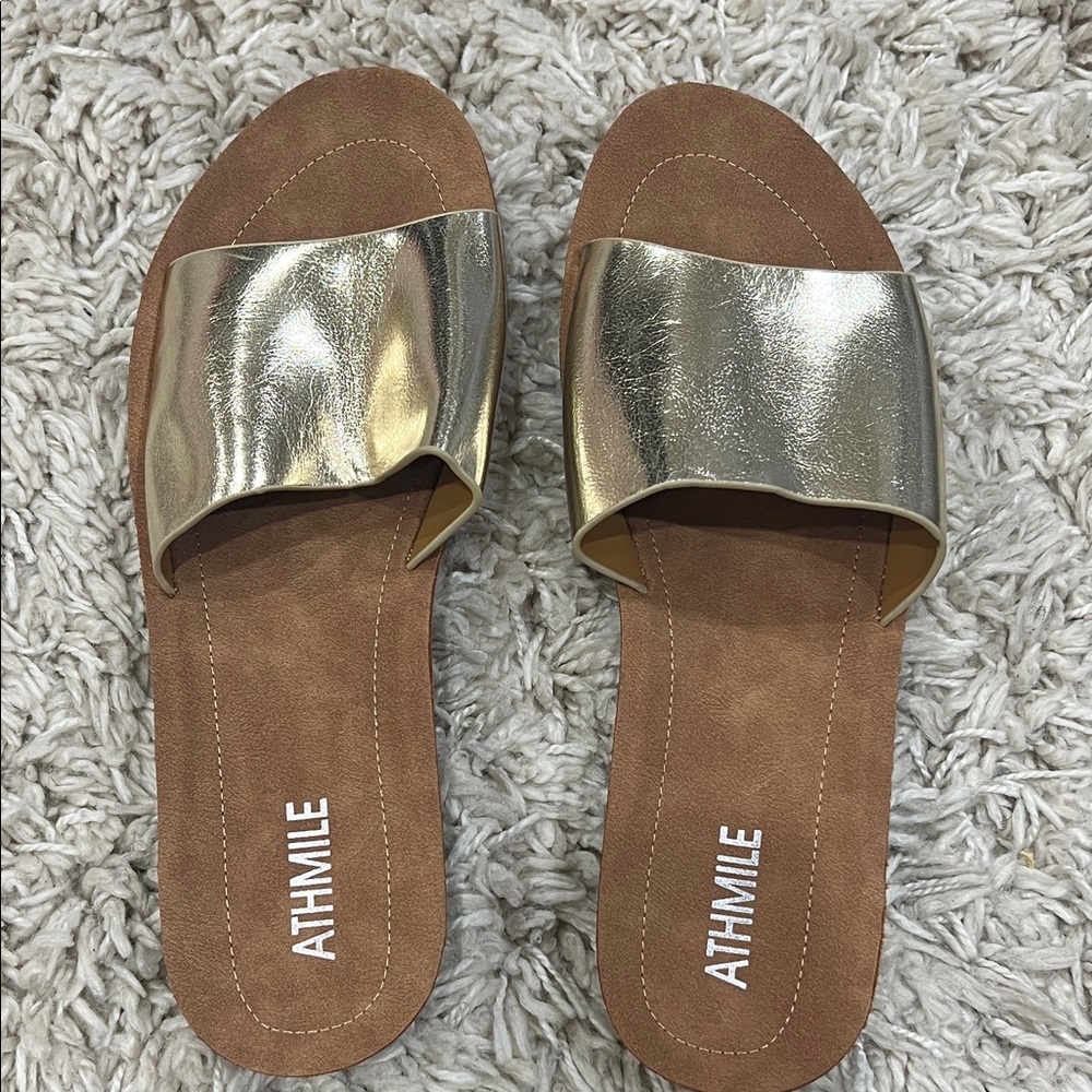 Women's Metallic Gold Slide Sandals
